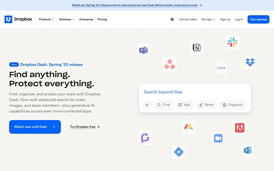 dropbox.com homepage in 2025