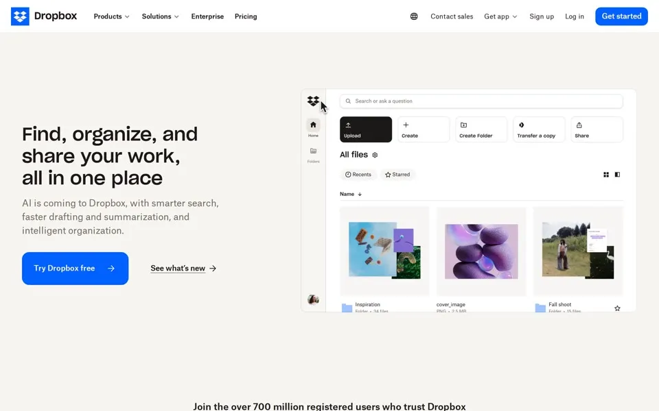 dropbox.com homepage in 2026