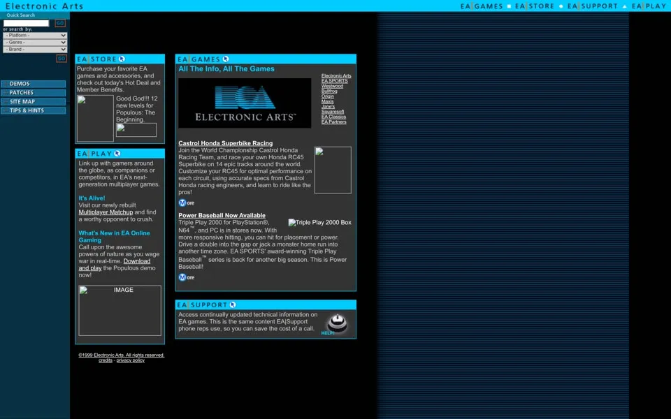 ea.com homepage in 1999