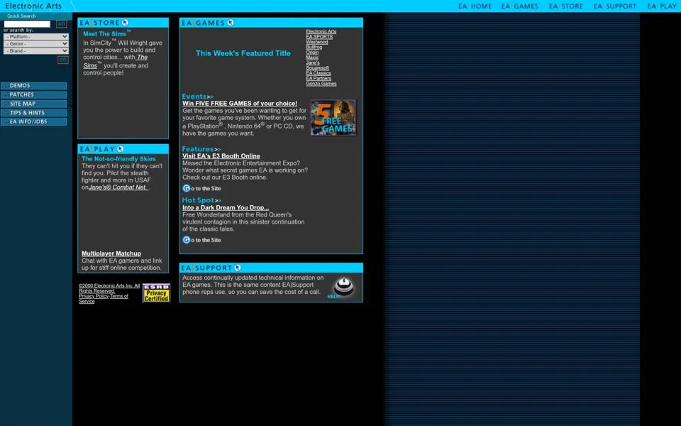 ea.com homepage in 2000