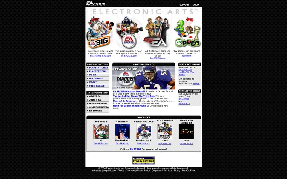 ea.com homepage in 2004