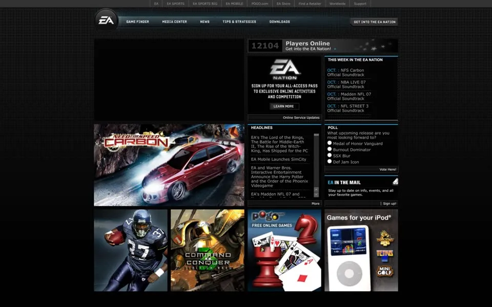 ea.com homepage in 2006