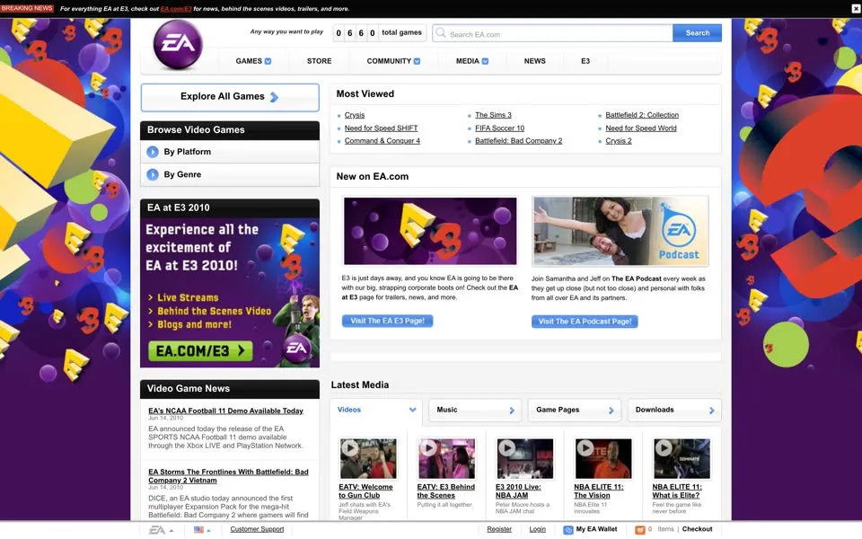 ea.com homepage in 2010