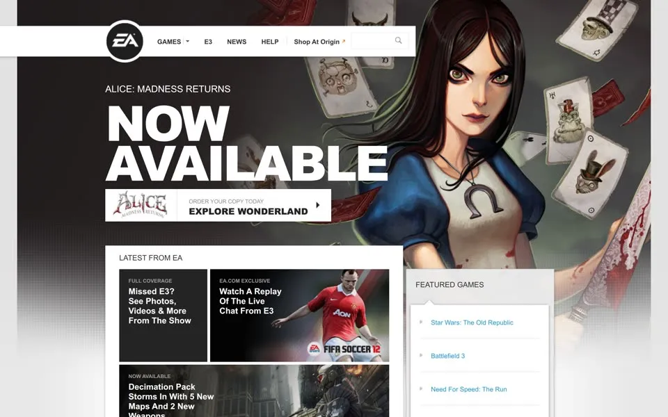 ea.com homepage in 2011