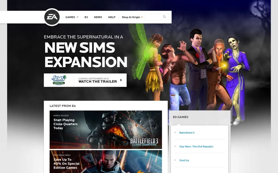 ea.com homepage in 2012