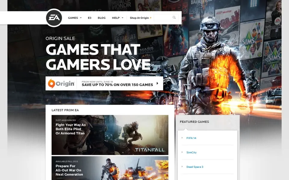ea.com homepage in 2013