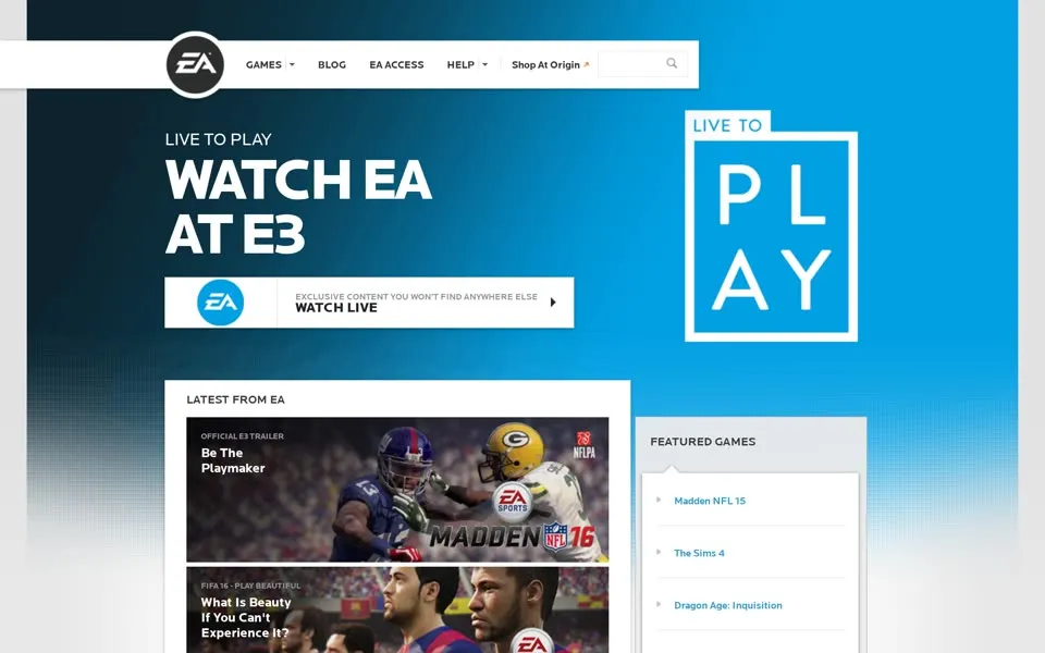 ea.com homepage in 2015