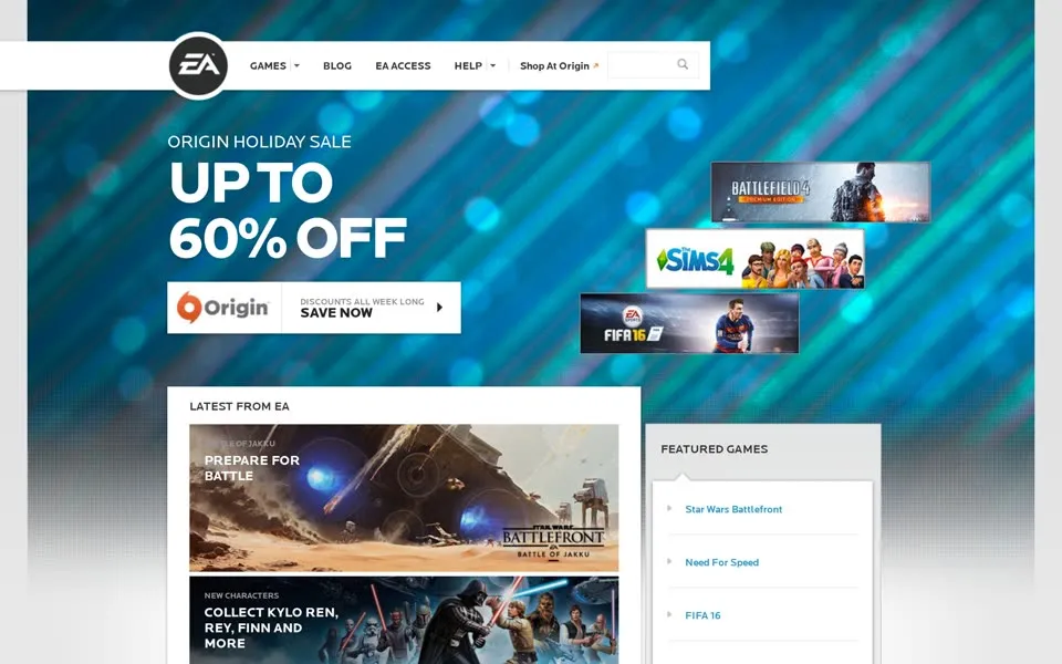 ea.com homepage in 2016