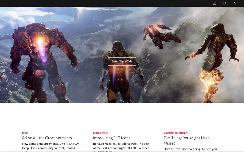 ea.com homepage in 2017