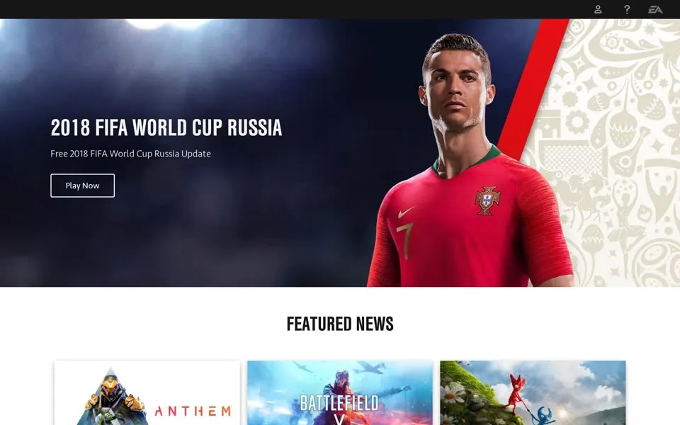 ea.com homepage in 2018