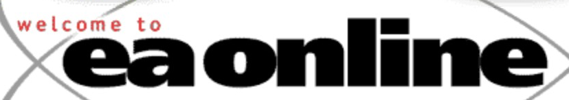 Electronic Arts logo on the 1997 ea.com homepage: Lowercase ea online wordmark.