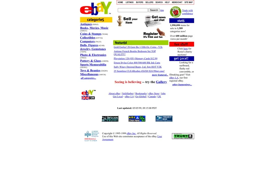 ebay.com homepage in 1999