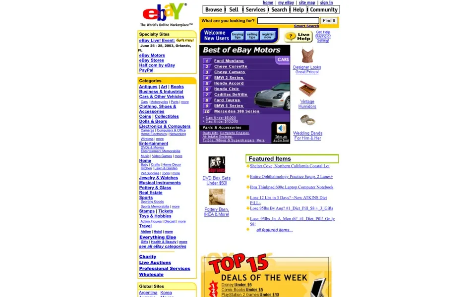 ebay.com homepage in 2003
