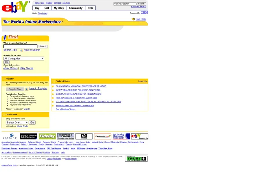 ebay.com homepage in 2005