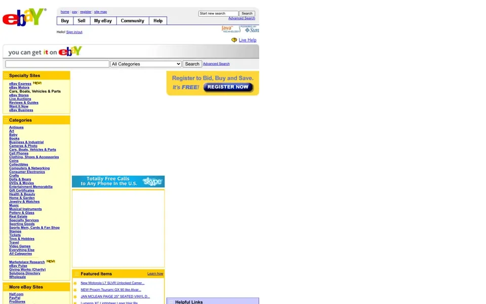 ebay.com homepage in 2006