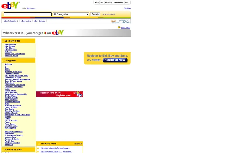ebay.com homepage in 2007