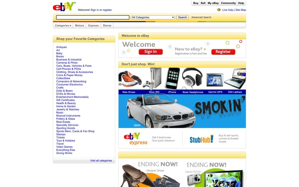 ebay.com homepage in 2008