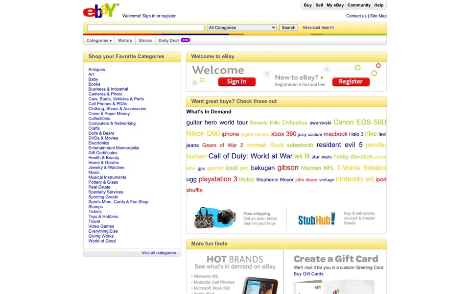 ebay.com homepage in 2009