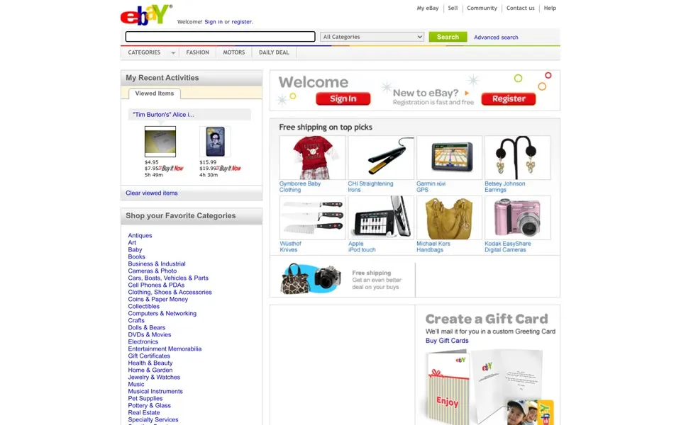 ebay.com homepage in 2010