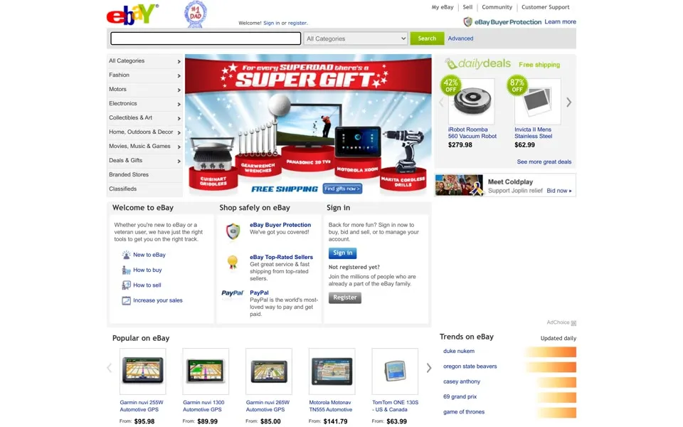 ebay.com homepage in 2011