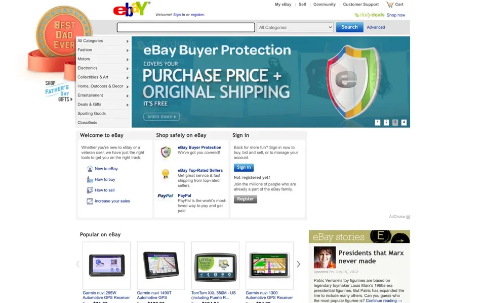 ebay.com homepage in 2012