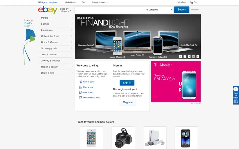 ebay.com homepage in 2013