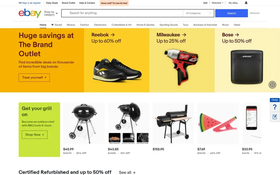 ebay.com homepage in 2020