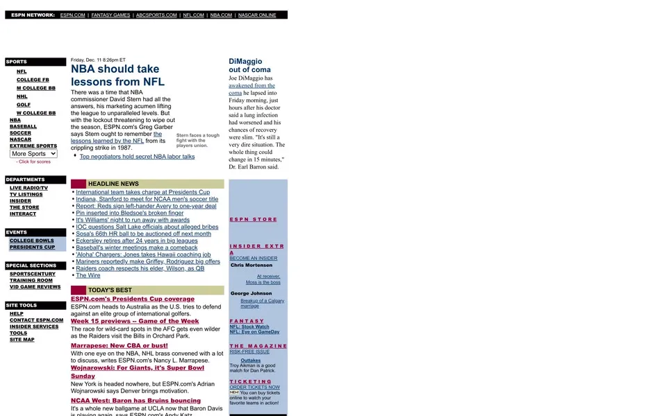 espn.com homepage in 1998