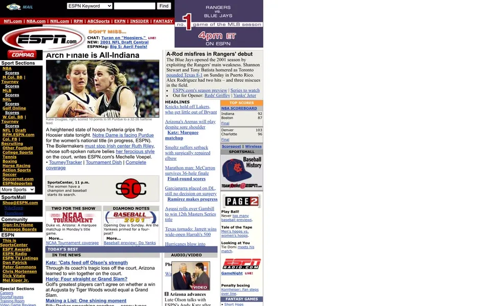 espn.com homepage in 2001