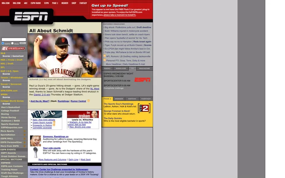 espn.com homepage in 2003
