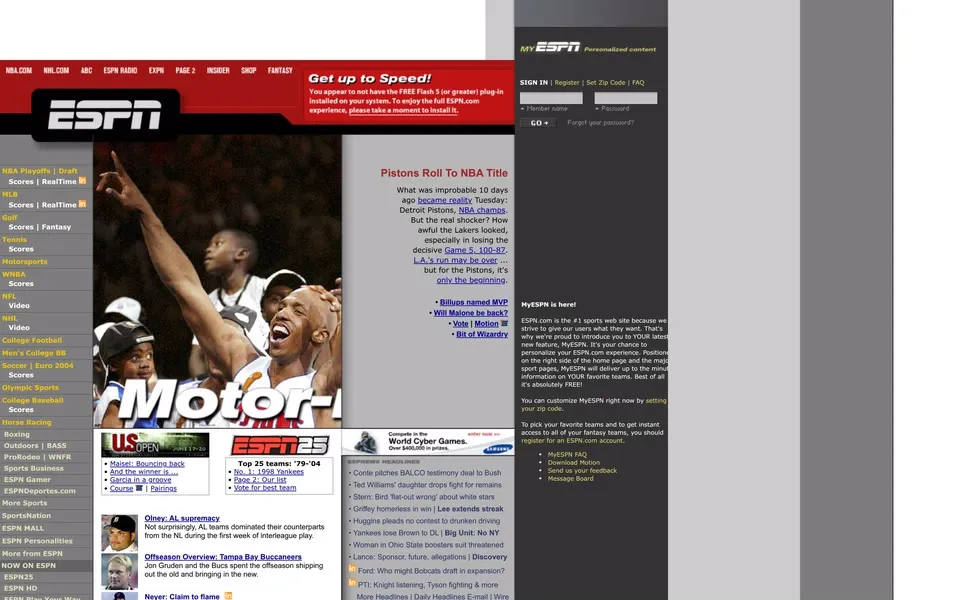 espn.com homepage in 2004