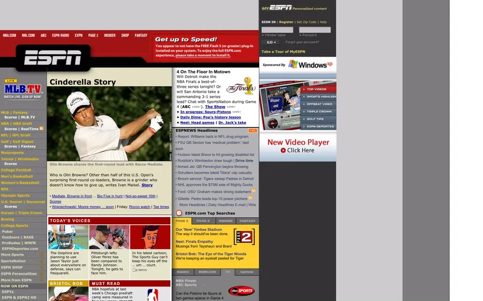 espn.com homepage in 2005