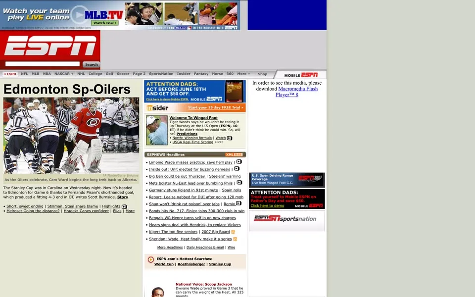 espn.com homepage in 2006