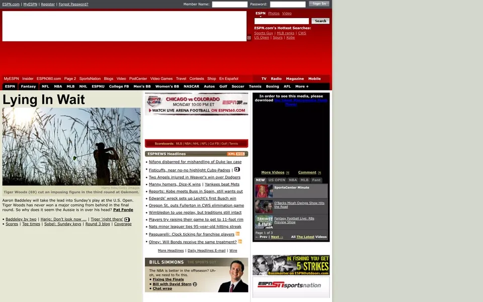 espn.com homepage in 2007