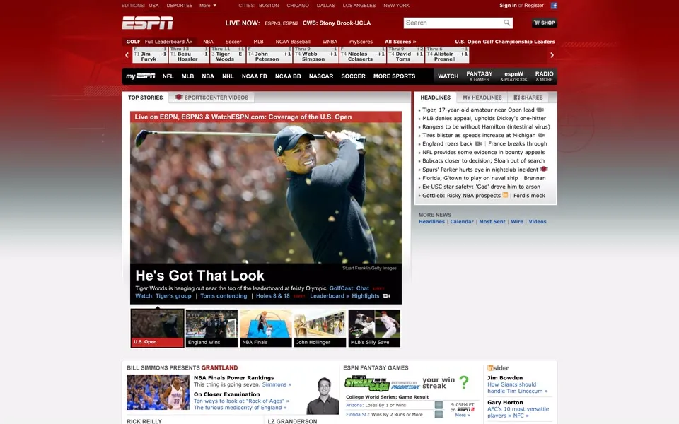 espn.com homepage in 2012