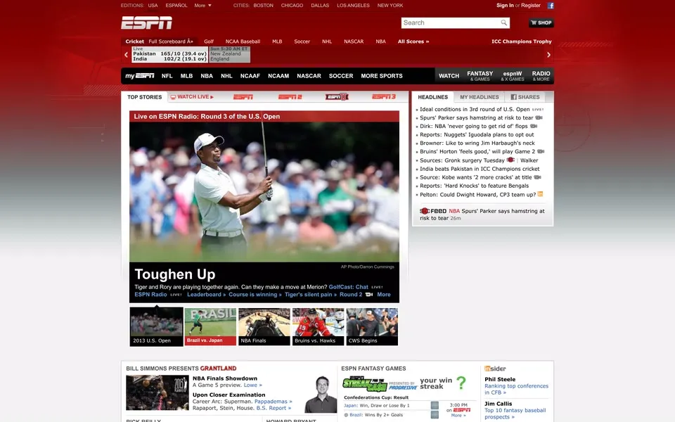 espn.com homepage in 2013