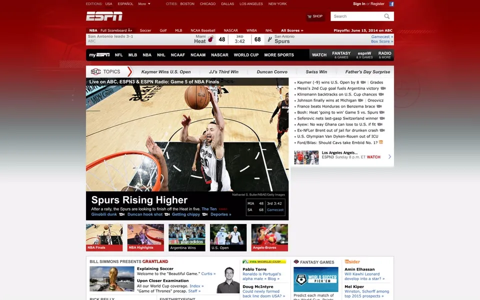 espn.com homepage in 2014