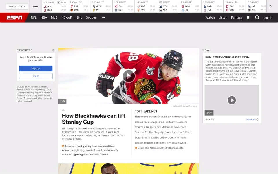 espn.com homepage in 2015