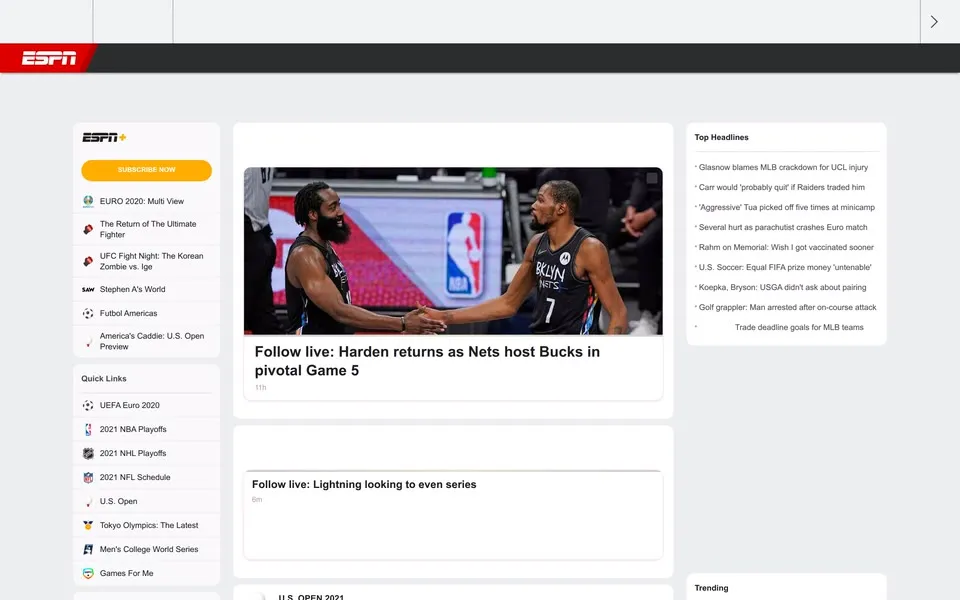 espn.com homepage in 2021