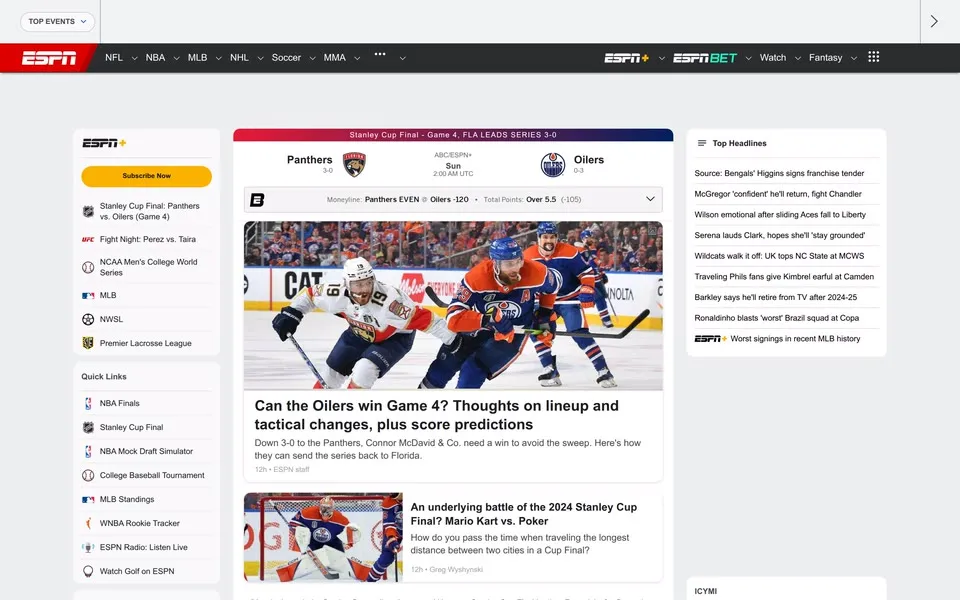 espn.com homepage in 2024