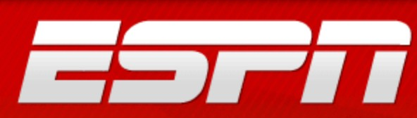 ESPN logo on the 2006 espn.com homepage: big white italic ESPN wordmark with a bevel, on the red masthead