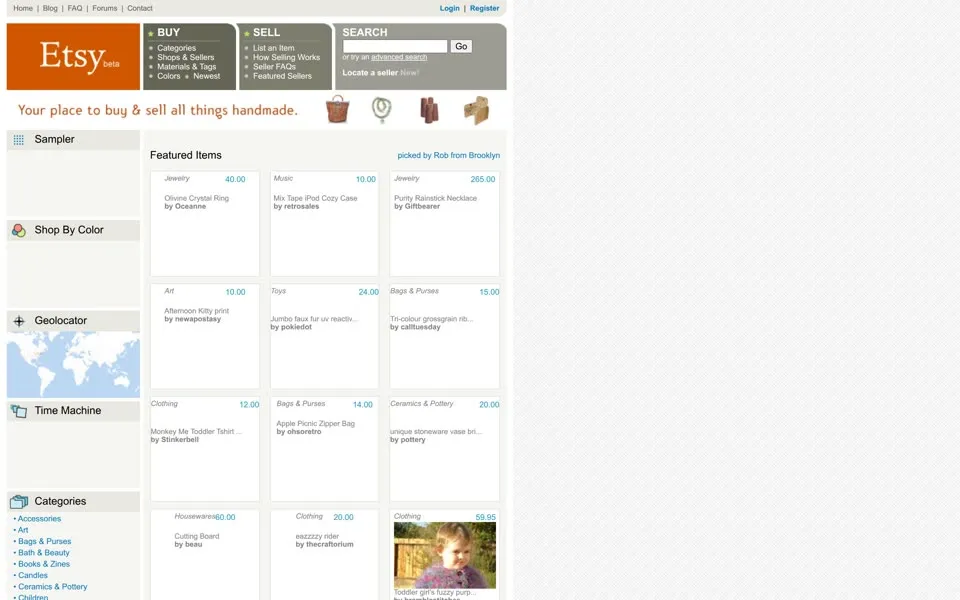 etsy.com homepage in 2006