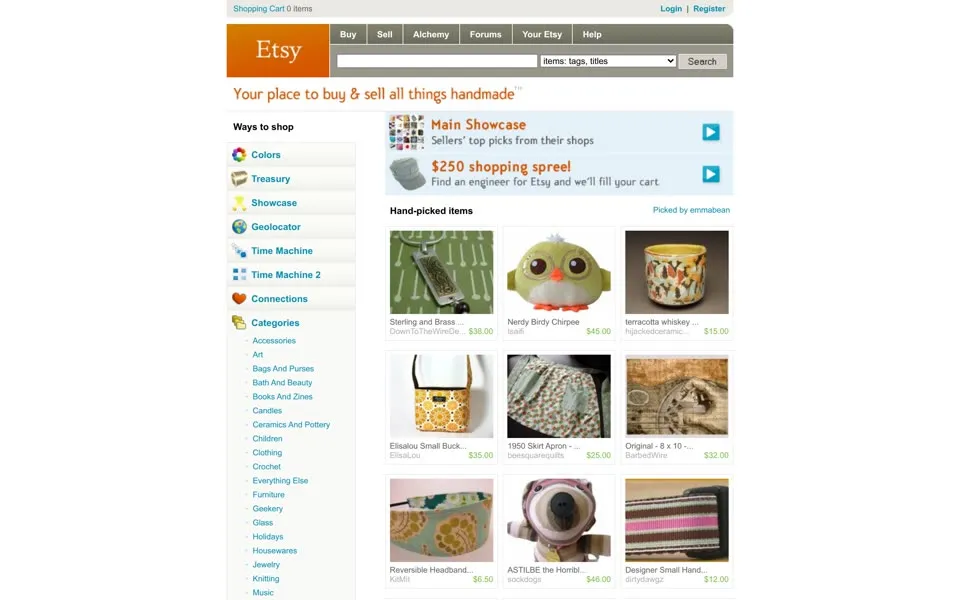 etsy.com homepage in 2007