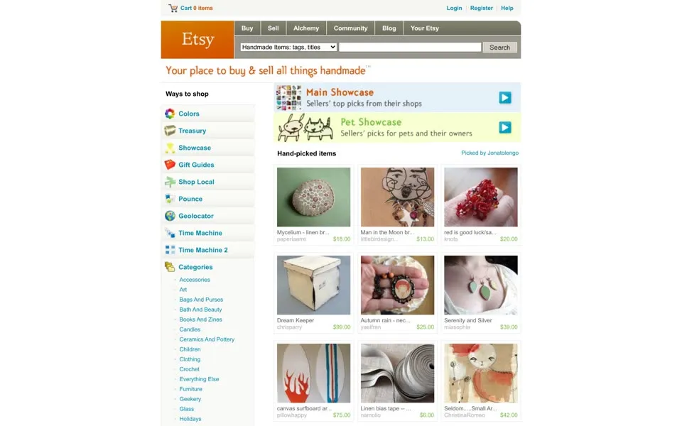 etsy.com homepage in 2008