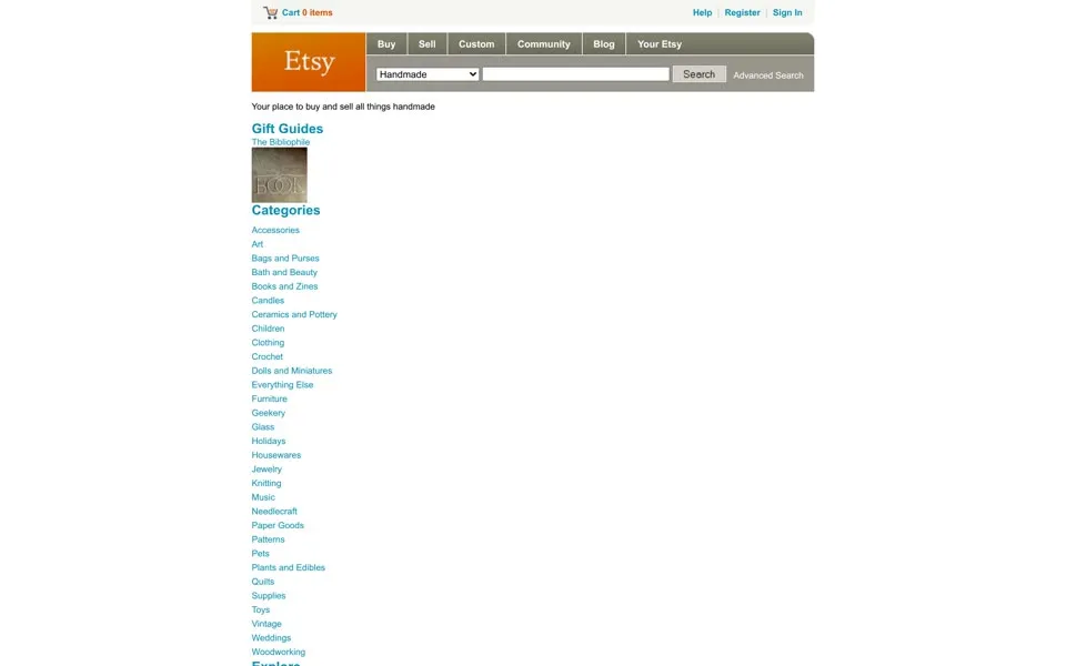 etsy.com homepage in 2010