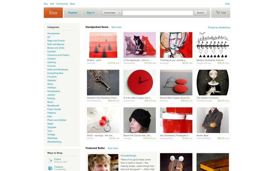 etsy.com homepage in 2011