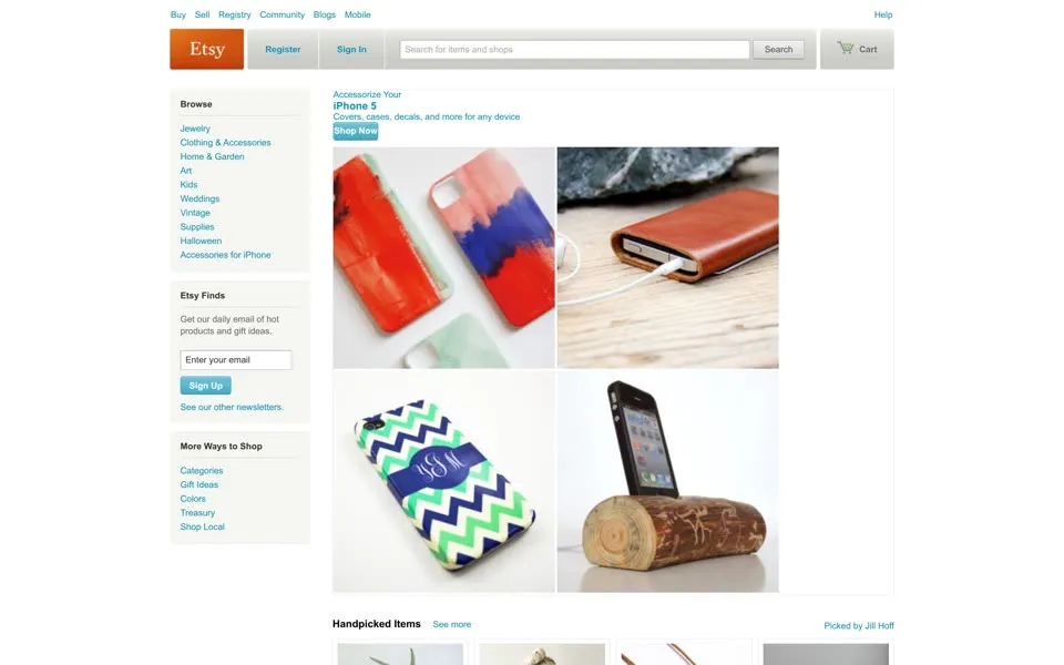 etsy.com homepage in 2012