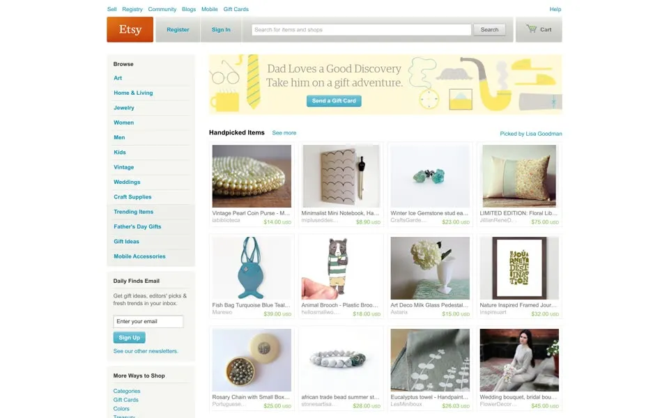 etsy.com homepage in 2013