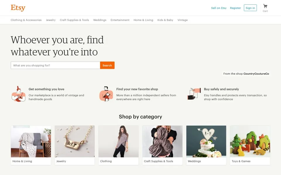 etsy.com homepage in 2016
