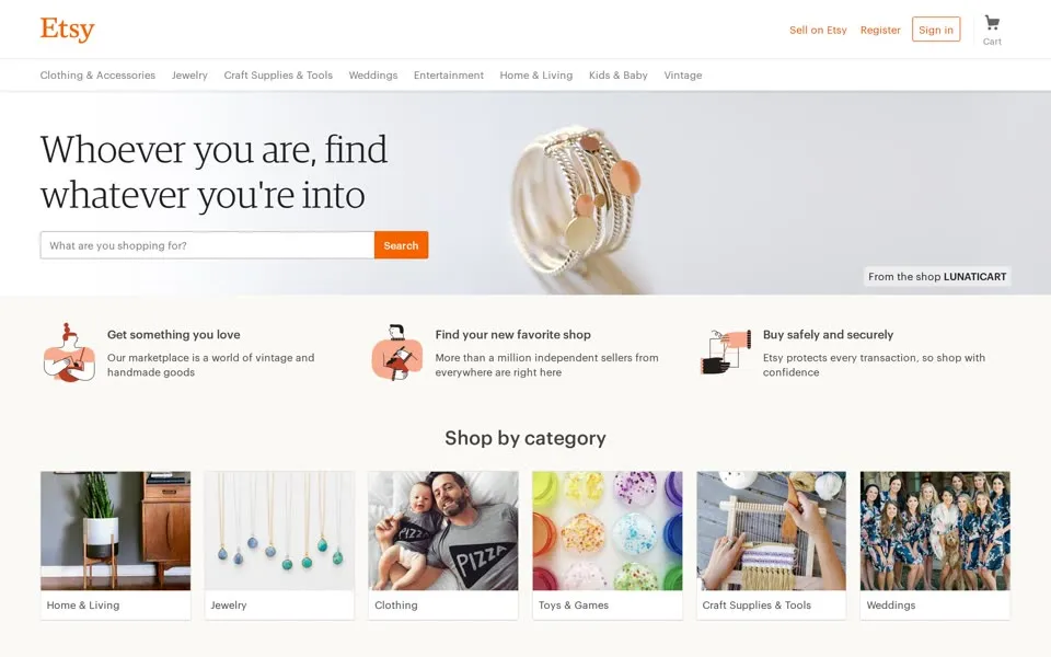 etsy.com homepage in 2017